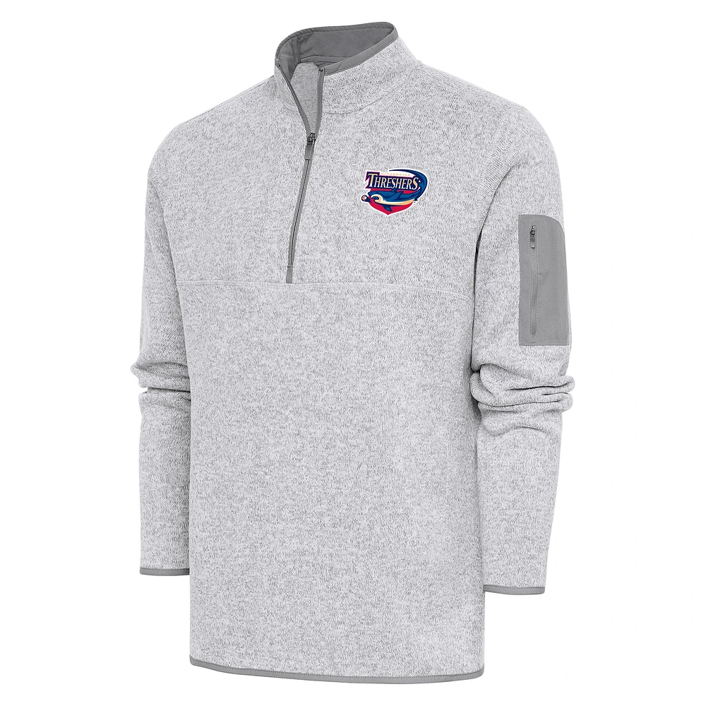 Men's Antigua Heather Clearwater Threshers Fortune Quarter-Zip Pullover Jacket