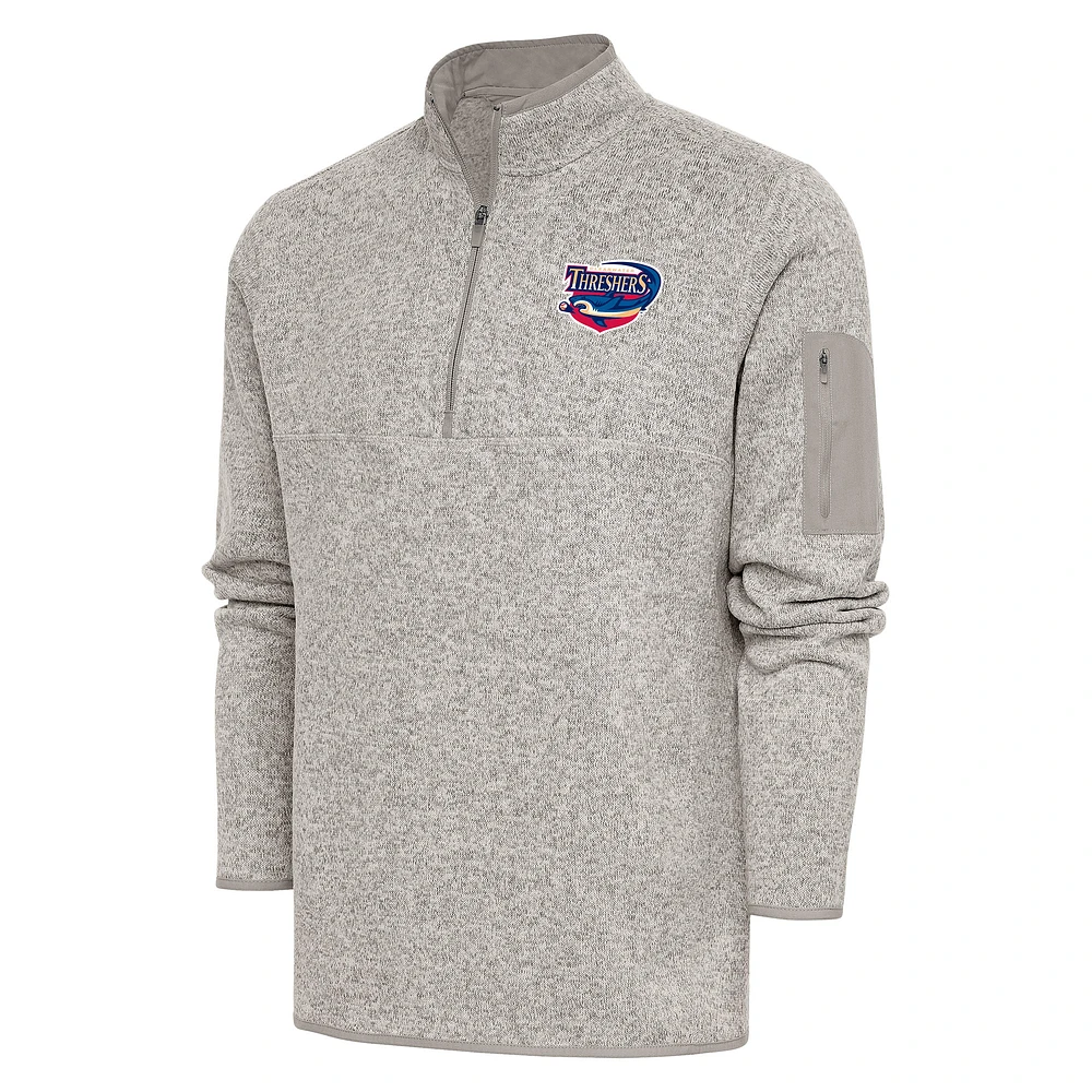 Men's Antigua Oatmeal Clearwater Threshers Fortune Quarter-Zip Pullover Jacket