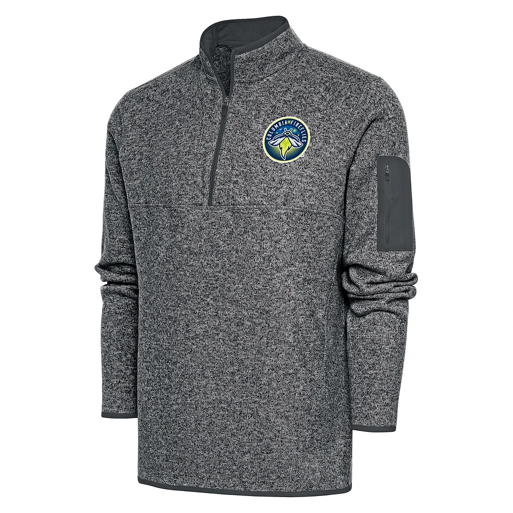 Men's Antigua Heather Charcoal Columbia Fireflies Fortune Quarter-Zip Pullover Jacket