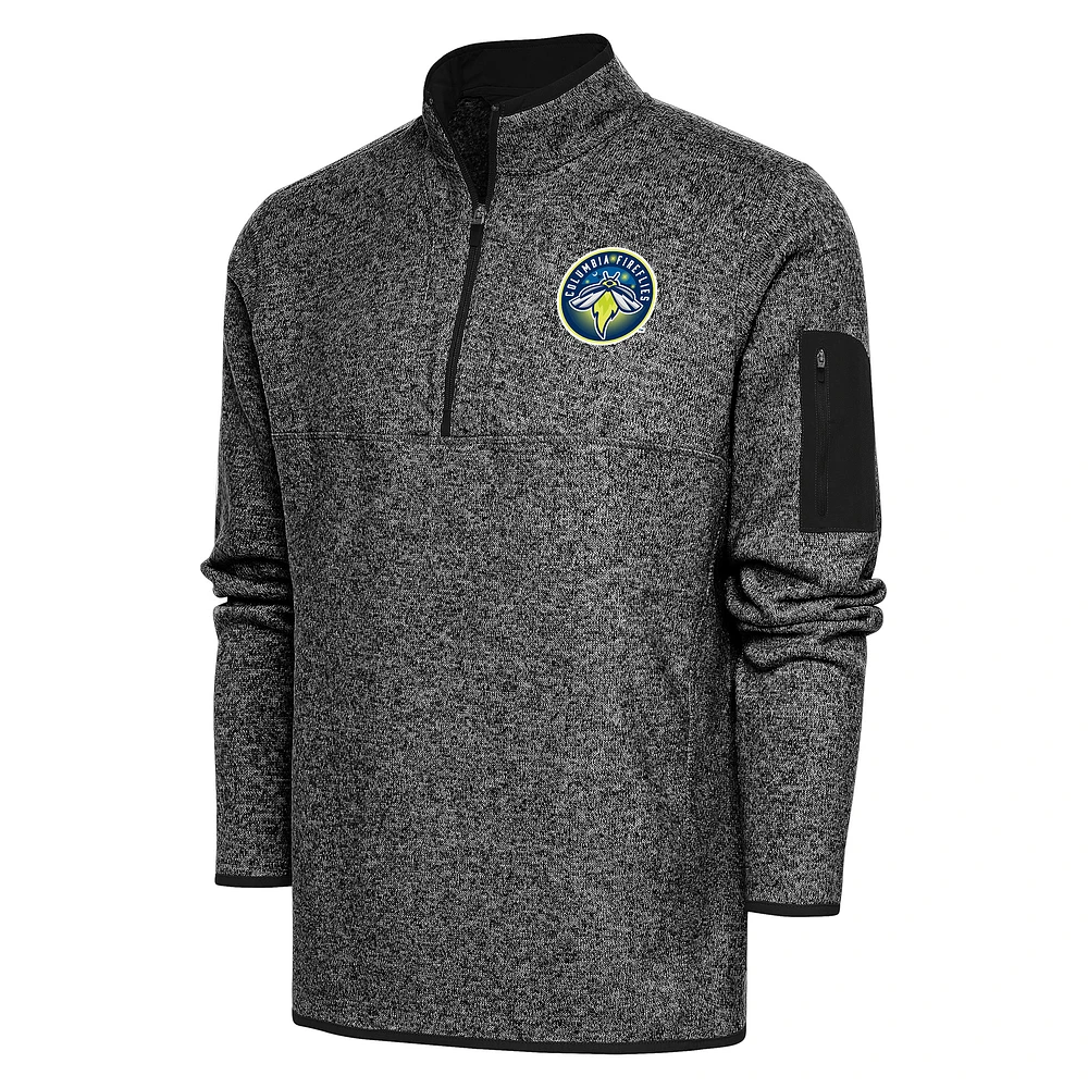 Men's Antigua Heather Black Columbia Fireflies Fortune Quarter-Zip Pullover Jacket