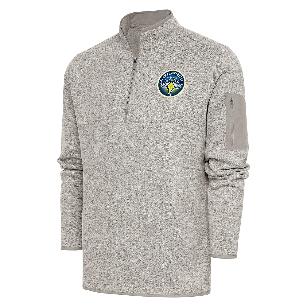 Men's Antigua Oatmeal Columbia Fireflies Fortune Quarter-Zip Pullover Jacket