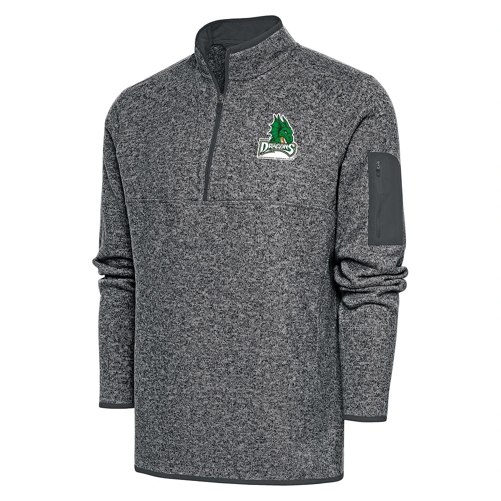 Men's Antigua Heather Charcoal Dayton Dragons Fortune Quarter-Zip Pullover Jacket