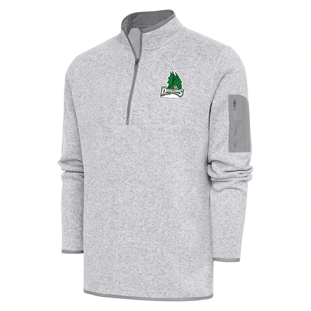 Men's Antigua Heather Dayton Dragons Fortune Quarter-Zip Pullover Jacket