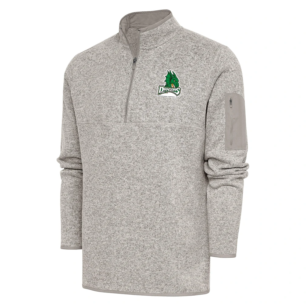 Men's Antigua Oatmeal Dayton Dragons Fortune Quarter-Zip Pullover Jacket