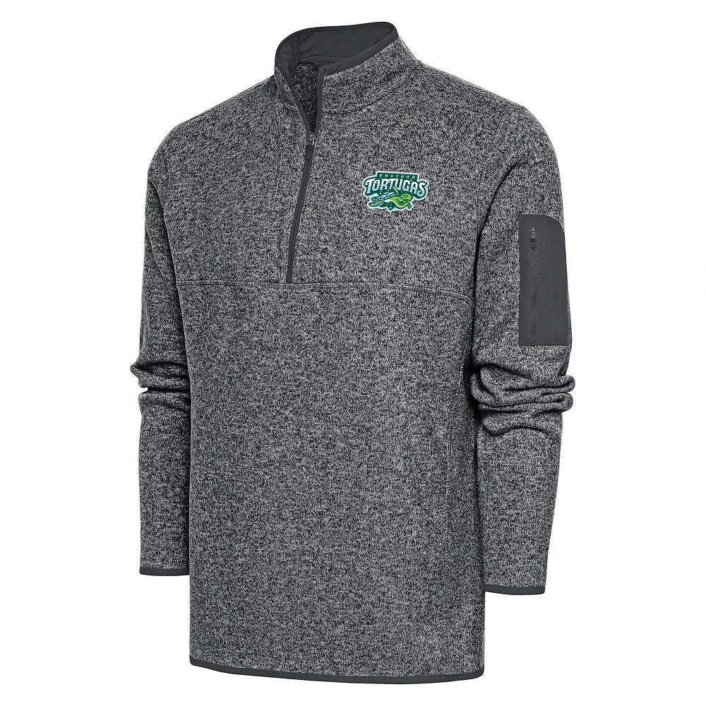 Men's Antigua Heather Charcoal Daytona Tortugas Fortune Quarter-Zip Pullover Jacket