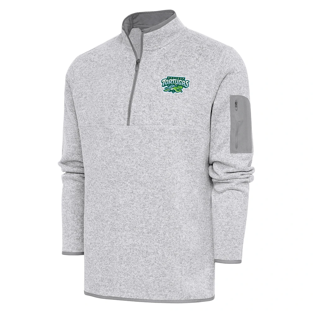 Men's Antigua Heather Daytona Tortugas Fortune Quarter-Zip Pullover Jacket