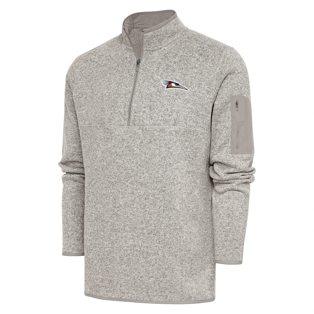 Men's Antigua Oatmeal Delmarva Shorebirds Fortune Quarter-Zip Pullover Jacket
