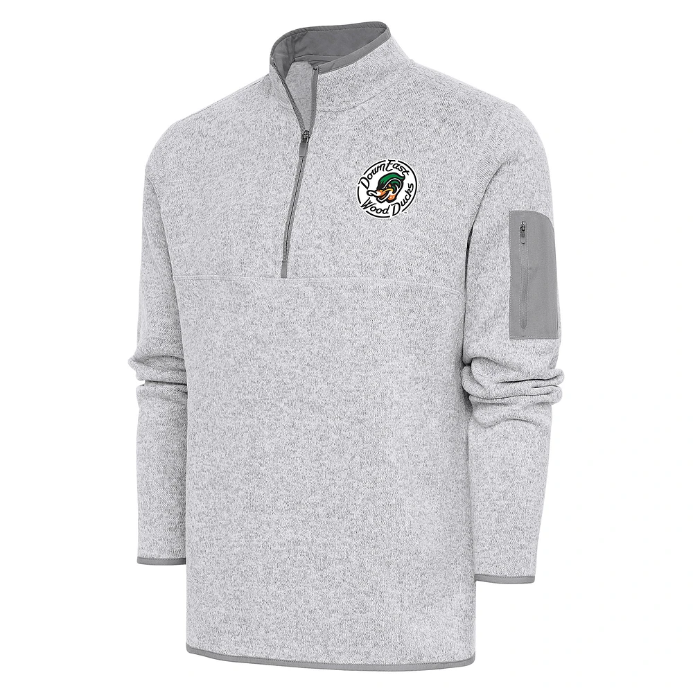 Men's Antigua Heather Down East Wood Ducks Fortune Quarter-Zip Pullover Jacket