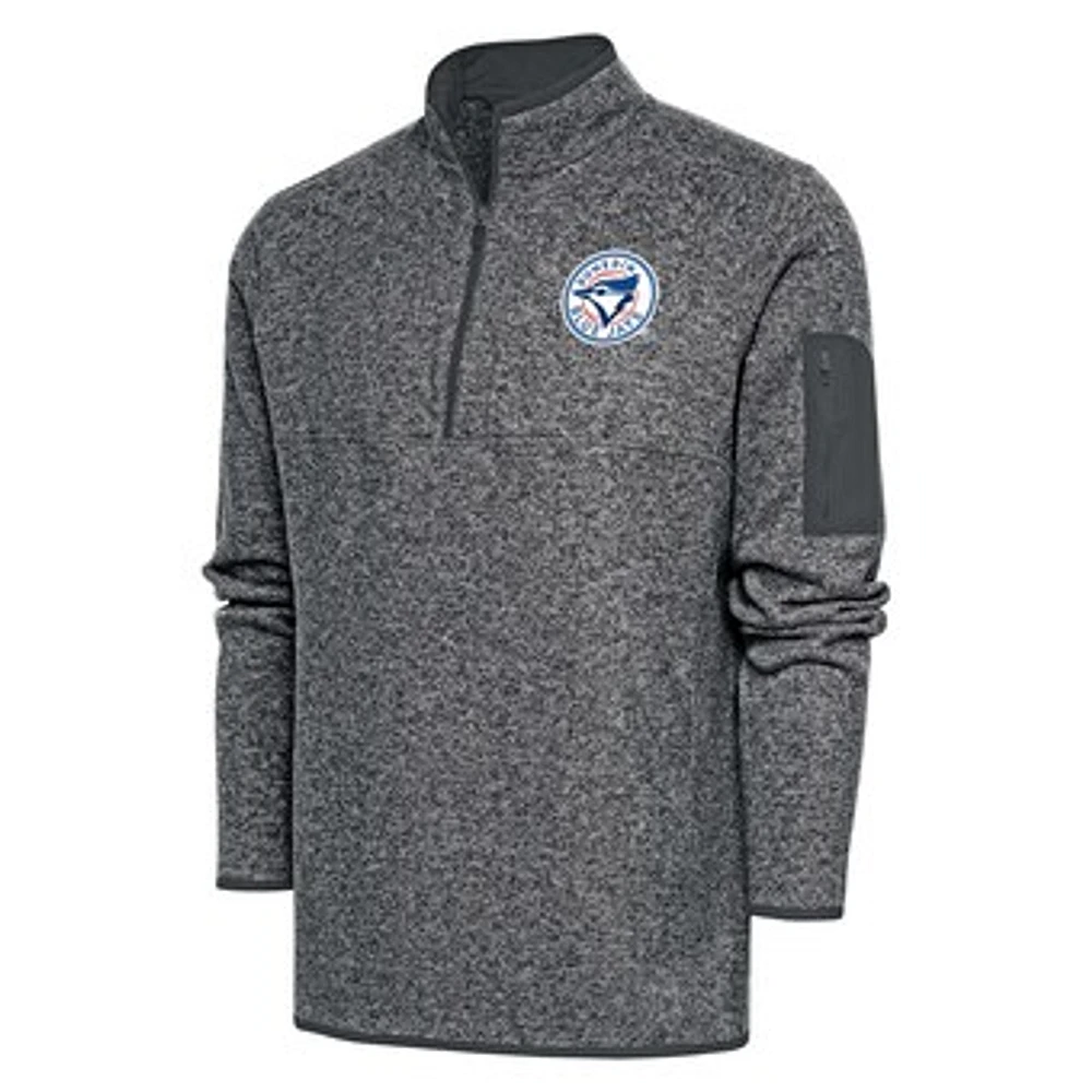 Men's Antigua Heather Charcoal Dunedin Blue Jays Fortune Quarter-Zip Pullover Jacket