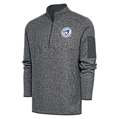 Men's Antigua Heather Charcoal Dunedin Blue Jays Fortune Quarter-Zip Pullover Jacket