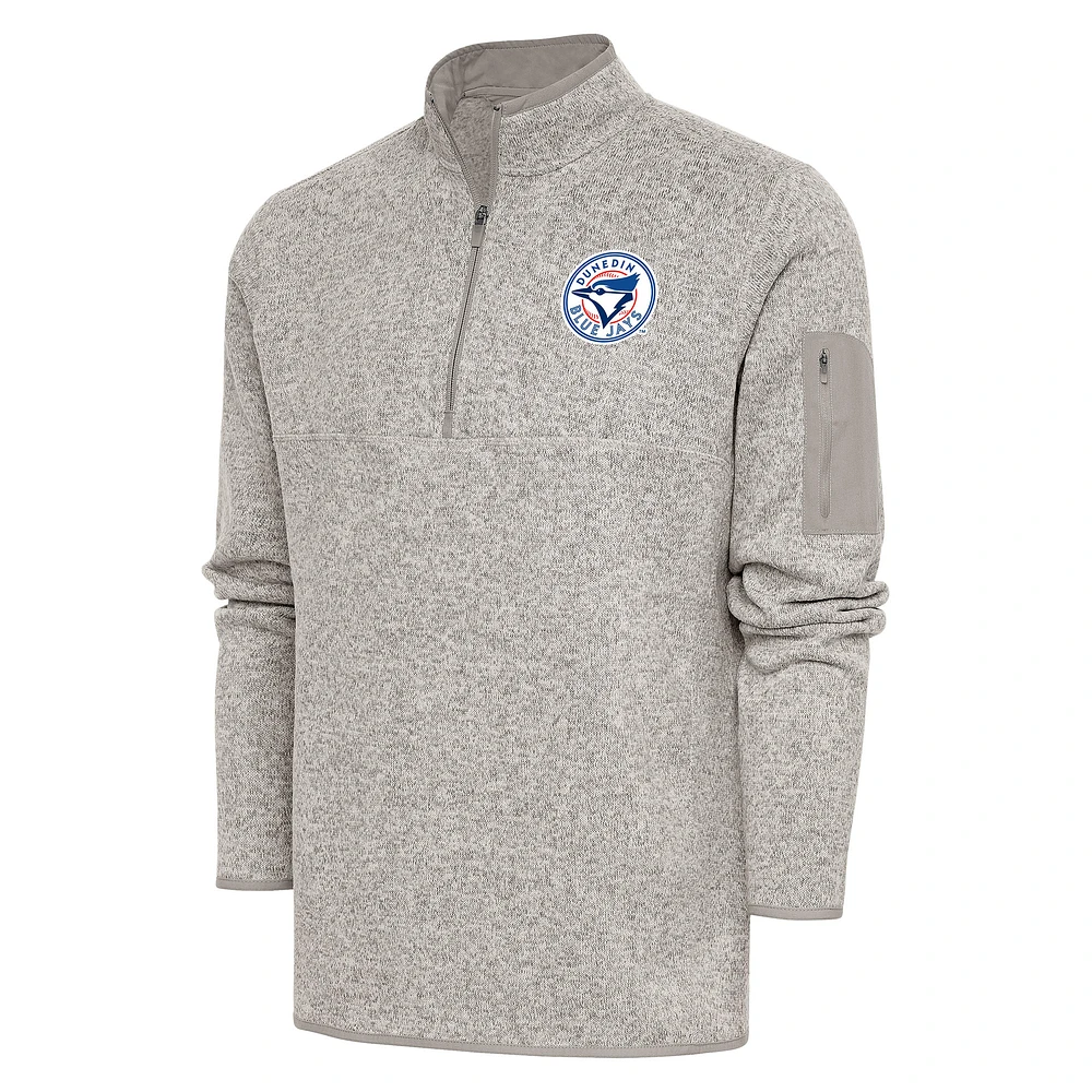 Men's Antigua Oatmeal Dunedin Blue Jays Fortune Quarter-Zip Pullover Jacket