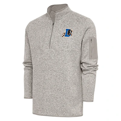 Men's Antigua Oatmeal Durham Bulls Fortune Quarter-Zip Pullover Jacket