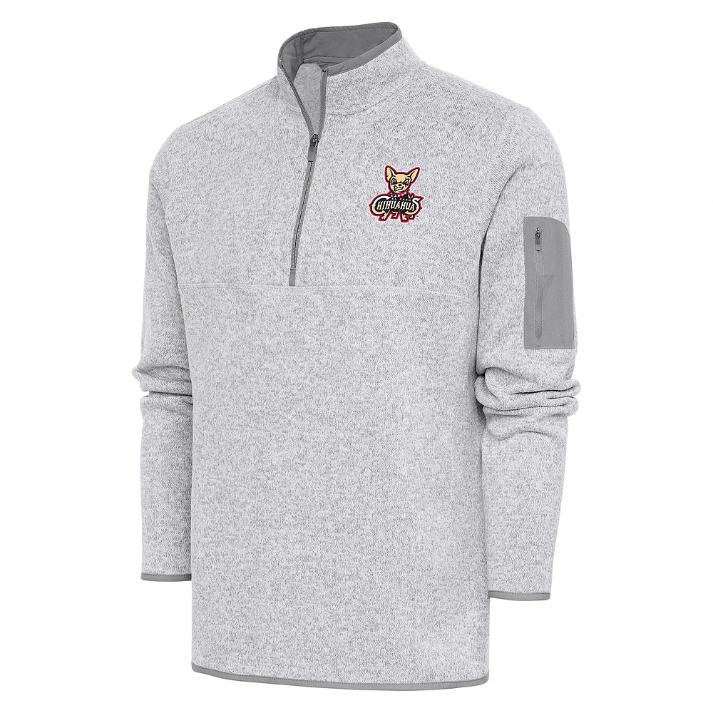 Men's Antigua Heather El Paso Chihuahuas Fortune Quarter-Zip Pullover Jacket