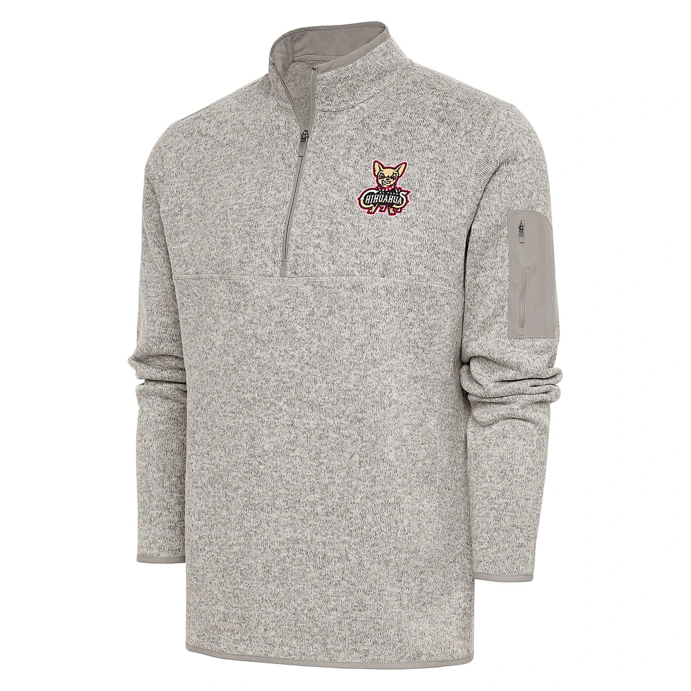 Men's Antigua Oatmeal El Paso Chihuahuas Fortune Quarter-Zip Pullover Jacket