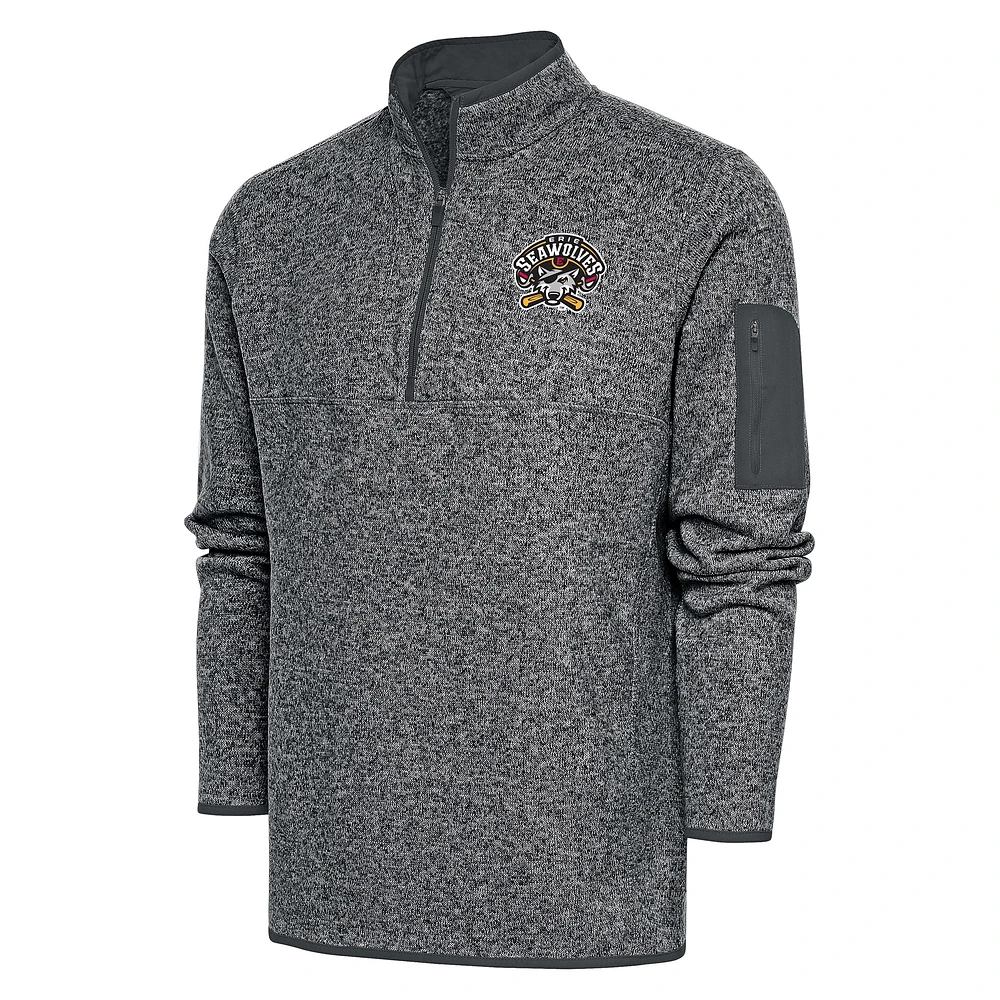 Men's Antigua Heather Charcoal Erie SeaWolves Fortune Quarter-Zip Pullover Jacket