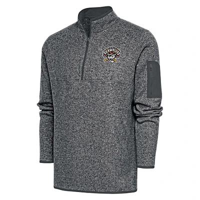 Men's Antigua Heather Charcoal Erie SeaWolves Fortune Quarter-Zip Pullover Jacket
