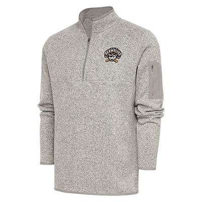 Men's Antigua Oatmeal Erie SeaWolves Fortune Quarter-Zip Pullover Jacket