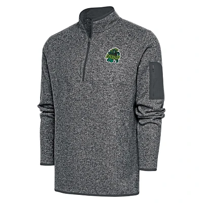 Men's Antigua Heather Charcoal Eugene Emeralds Fortune Quarter-Zip Pullover Jacket
