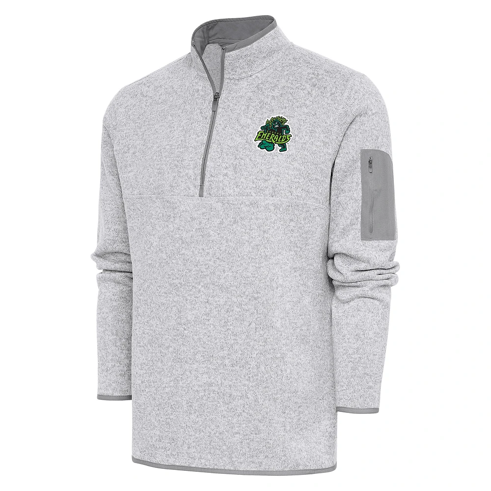 Men's Antigua Heather Gray Eugene Emeralds Fortune Quarter-Zip Pullover Jacket