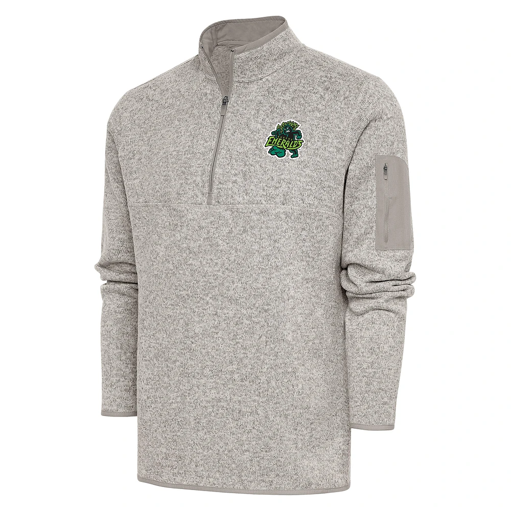 Men's Antigua Oatmeal Eugene Emeralds Fortune Quarter-Zip Pullover Jacket
