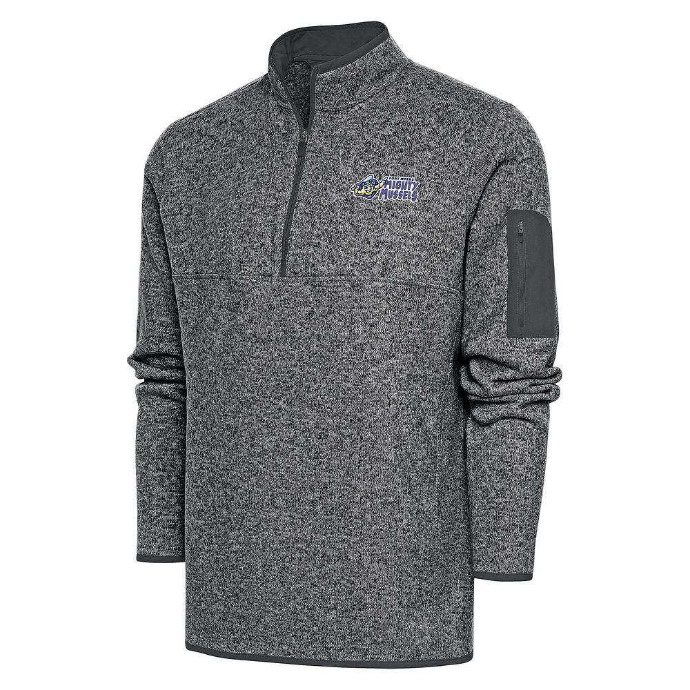 Men's Antigua Heather Charcoal Fort Myers Mighty Mussels Fortune Quarter-Zip Pullover Jacket