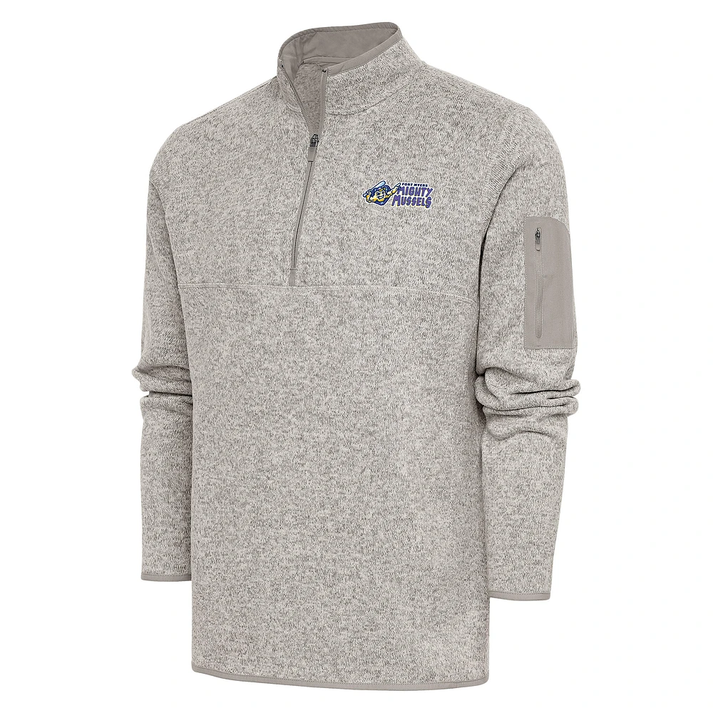 Men's Antigua Oatmeal Fort Myers Mighty Mussels Fortune Quarter-Zip Pullover Jacket