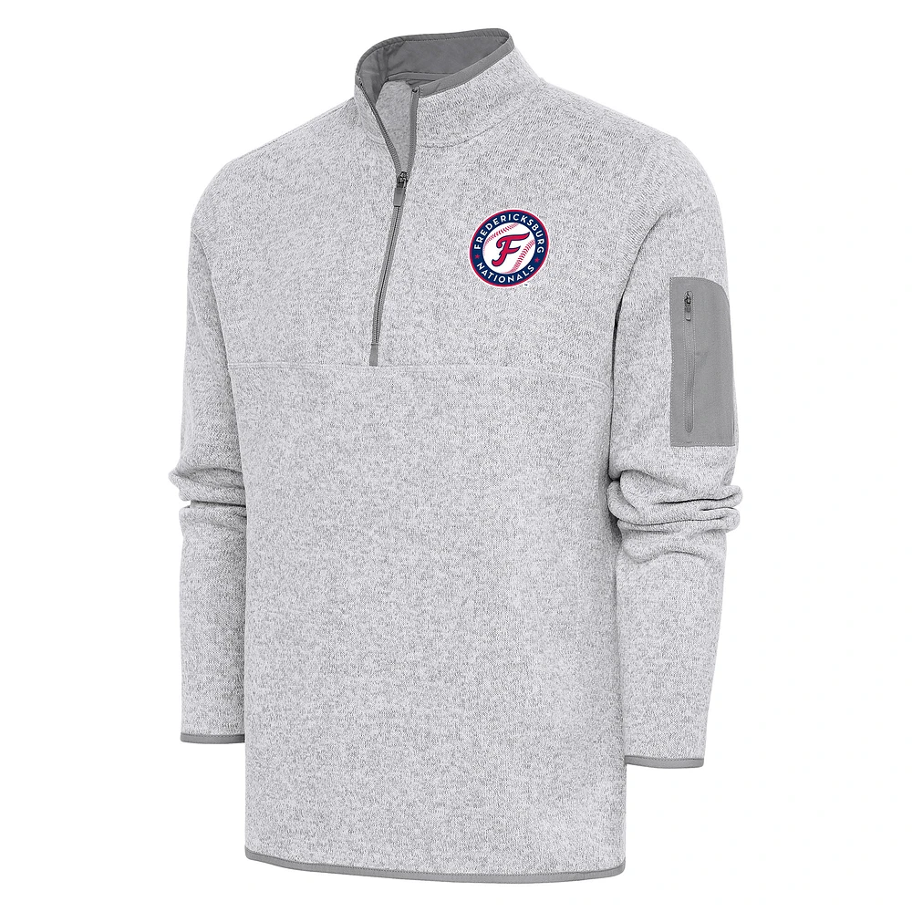 Men's Antigua Heather Fredericksburg Nationals Fortune Quarter-Zip Pullover Jacket