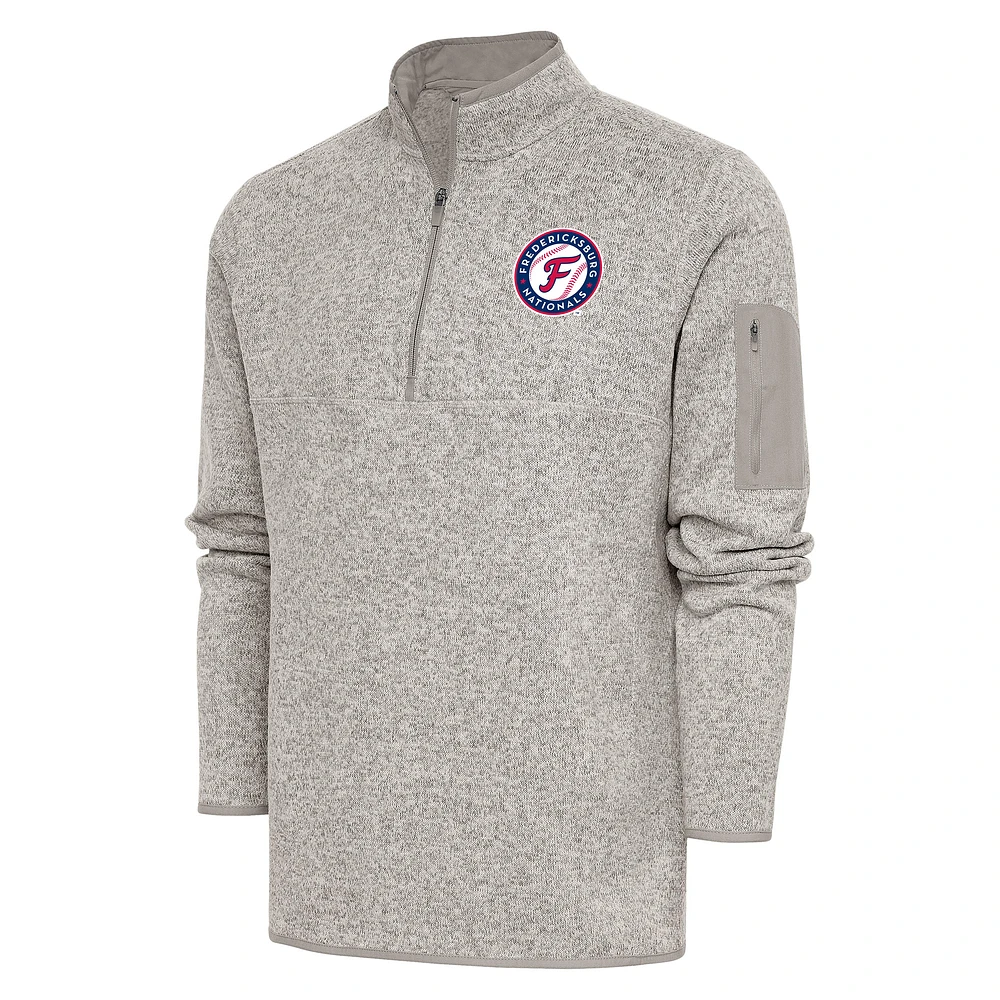 Men's Antigua Oatmeal Fredericksburg Nationals Fortune Quarter-Zip Pullover Jacket