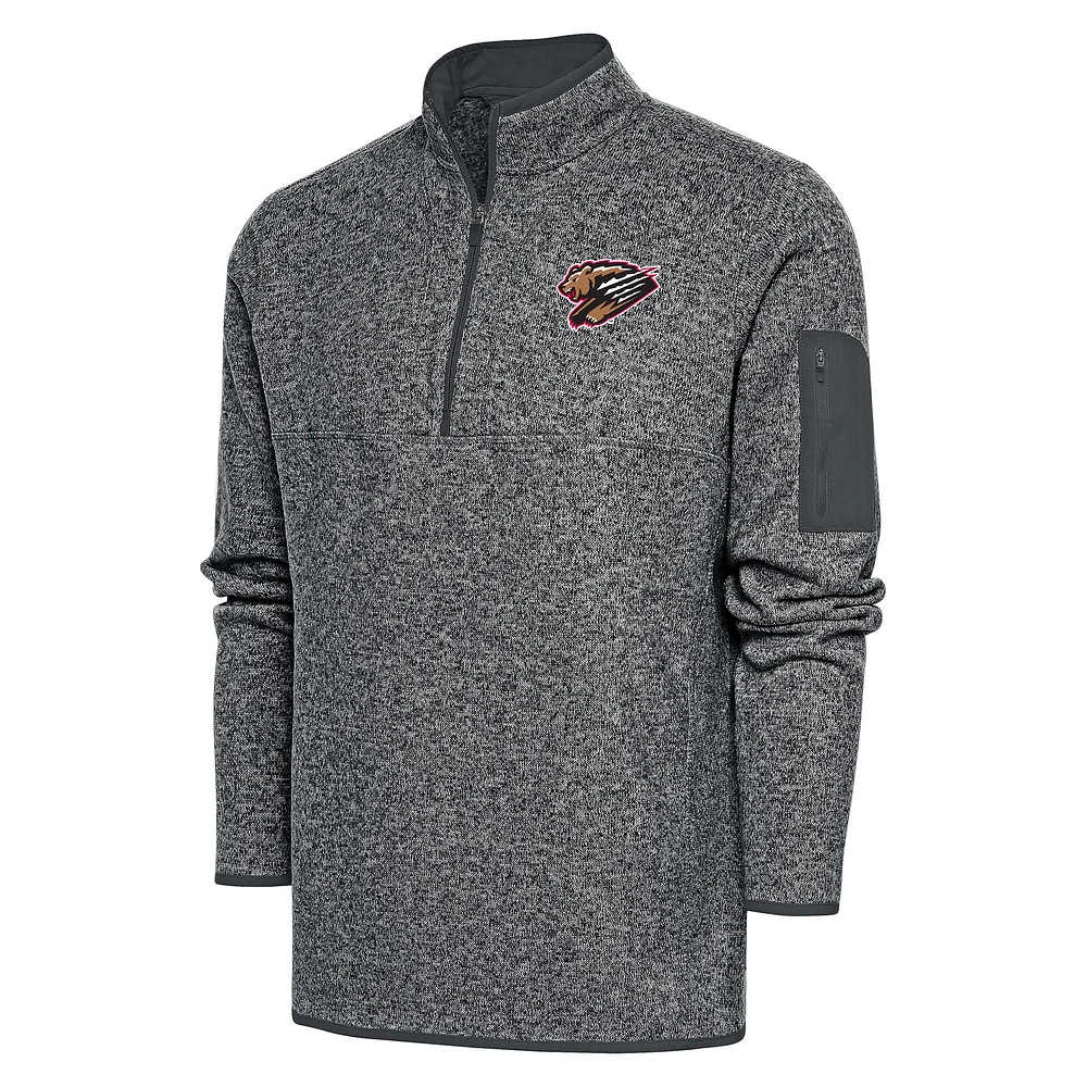 Men's Antigua Heather Charcoal Fresno Grizzlies Fortune Quarter-Zip Pullover Jacket