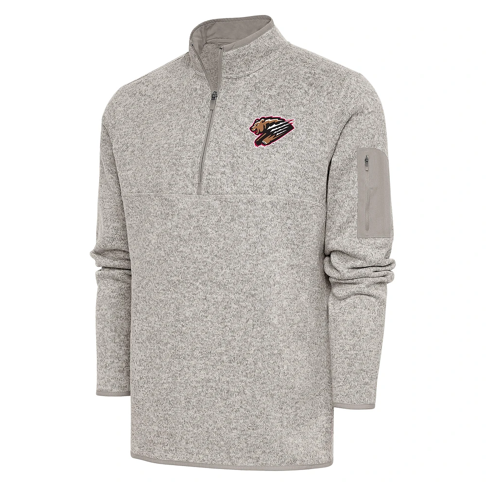 Men's Antigua Oatmeal Fresno Grizzlies Fortune Quarter-Zip Pullover Jacket