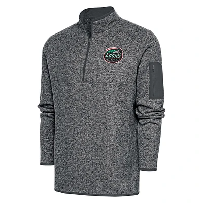 Men's Antigua Heather Charcoal Great Lakes Loons Fortune Quarter-Zip Pullover Jacket