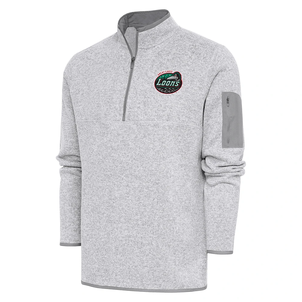 Men's Antigua Heather Great Lakes Loons Fortune Quarter-Zip Pullover Jacket