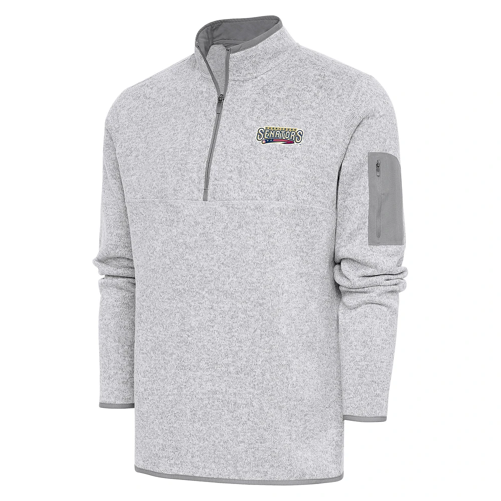 Men's Antigua Heather Harrisburg Senators Fortune Quarter-Zip Pullover Jacket