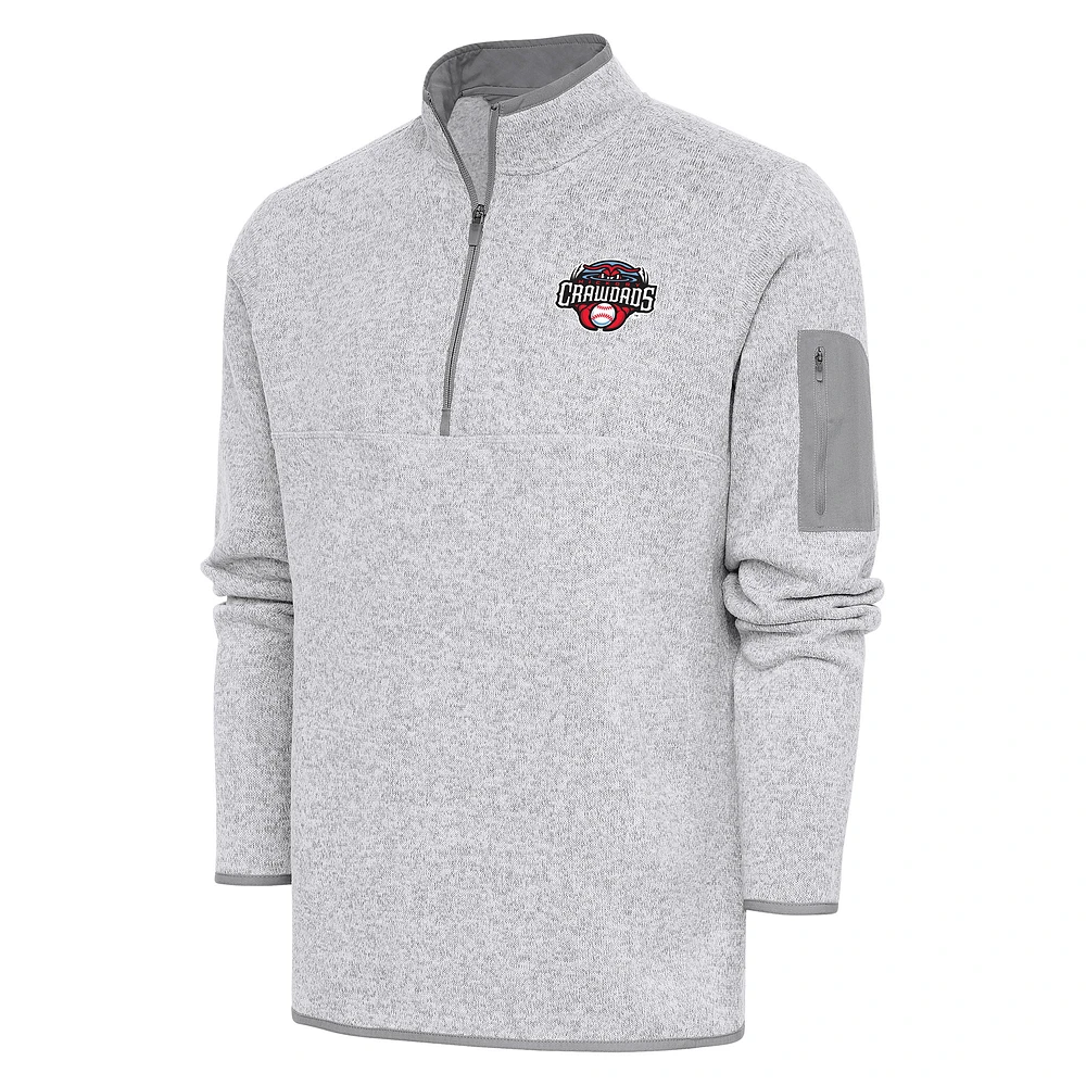 Men's Antigua Heather Hickory Crawdads Fortune Quarter-Zip Pullover Jacket