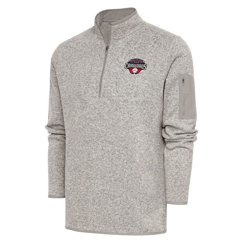 Men's Antigua Oatmeal Hickory Crawdads Fortune Quarter-Zip Pullover Jacket