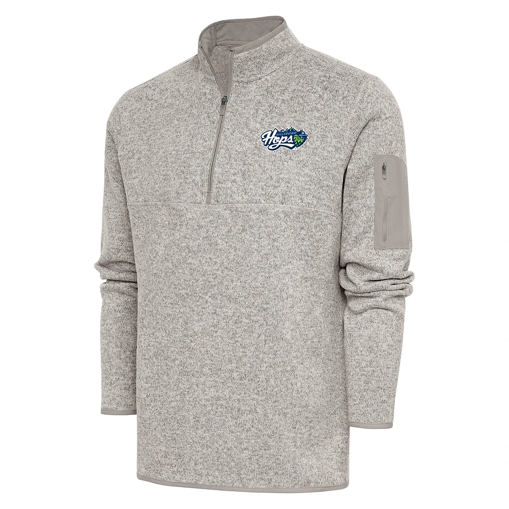 Men's Antigua Oatmeal Hillsboro Hops Fortune Quarter-Zip Pullover Jacket