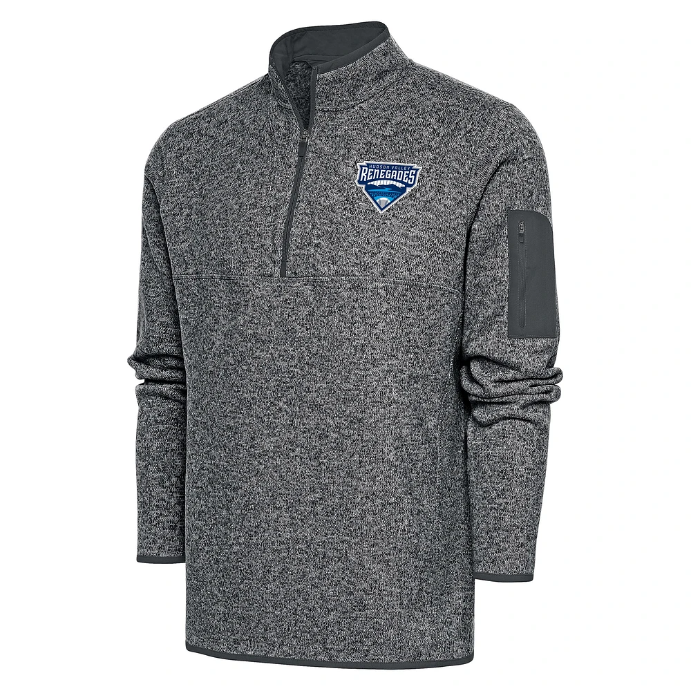 Men's Antigua Heather Charcoal Hudson Valley Renegades Fortune Quarter-Zip Pullover Jacket