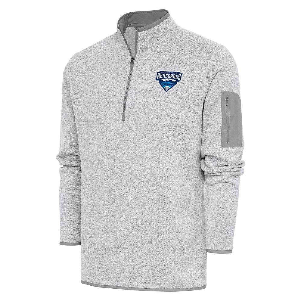 Men's Antigua Heather Hudson Valley Renegades Fortune Quarter-Zip Pullover Jacket