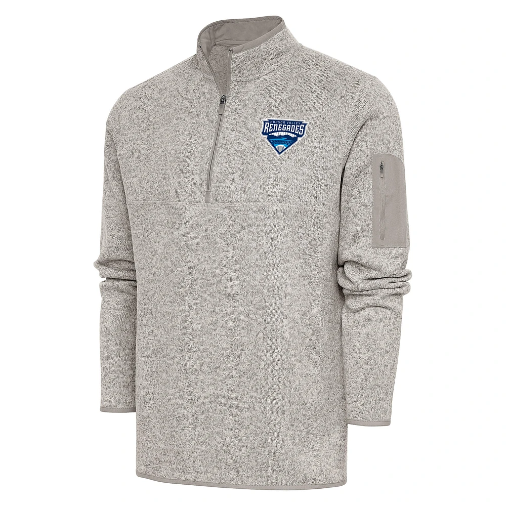 Men's Antigua Oatmeal Hudson Valley Renegades Fortune Quarter-Zip Pullover Jacket