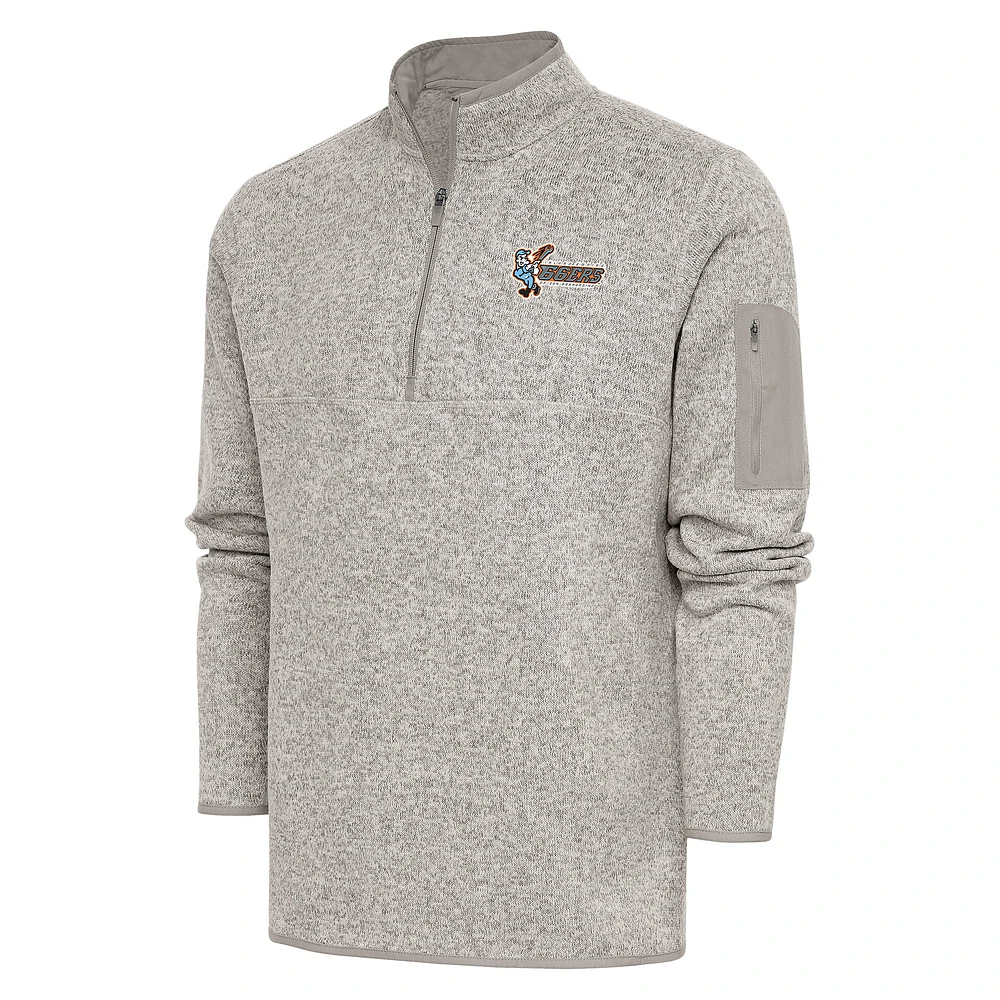 Men's Antigua Oatmeal Inland Empire 66ers Fortune Quarter-Zip Pullover Jacket