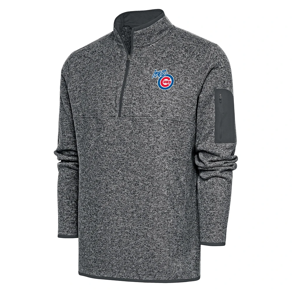 Men's Antigua Heather Charcoal Iowa Cubs Fortune Quarter-Zip Pullover Jacket