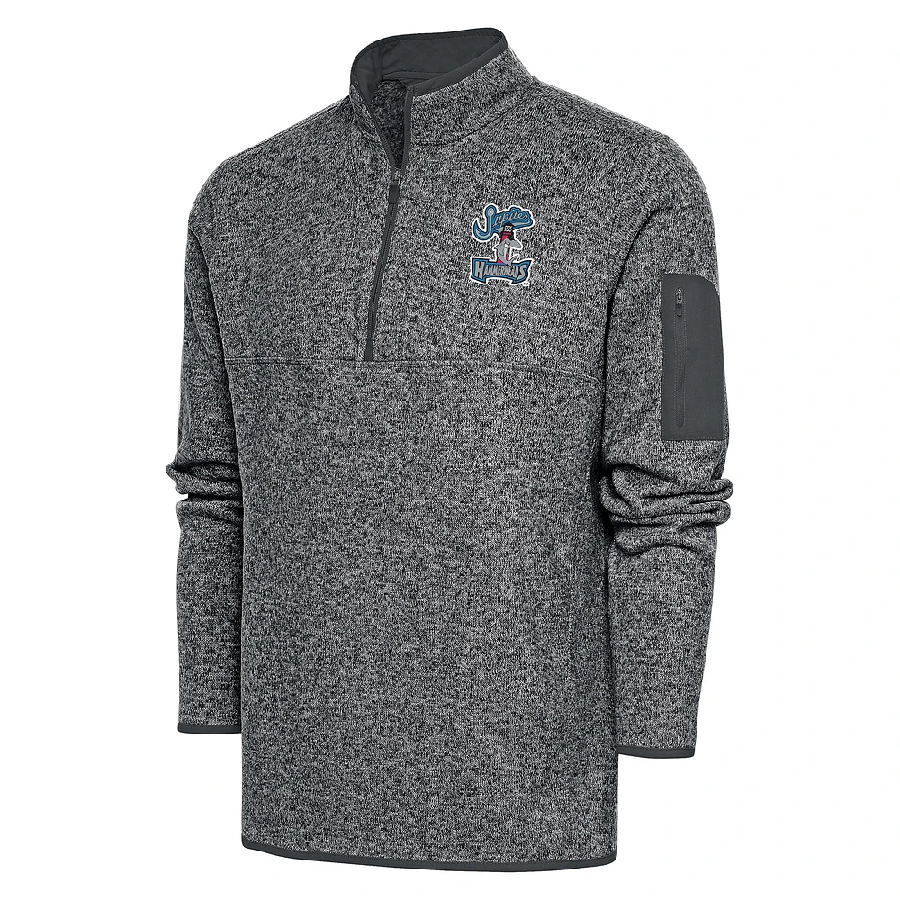 Men's Antigua Heather Charcoal Jupiter Hammerheads Fortune Quarter-Zip Pullover Jacket