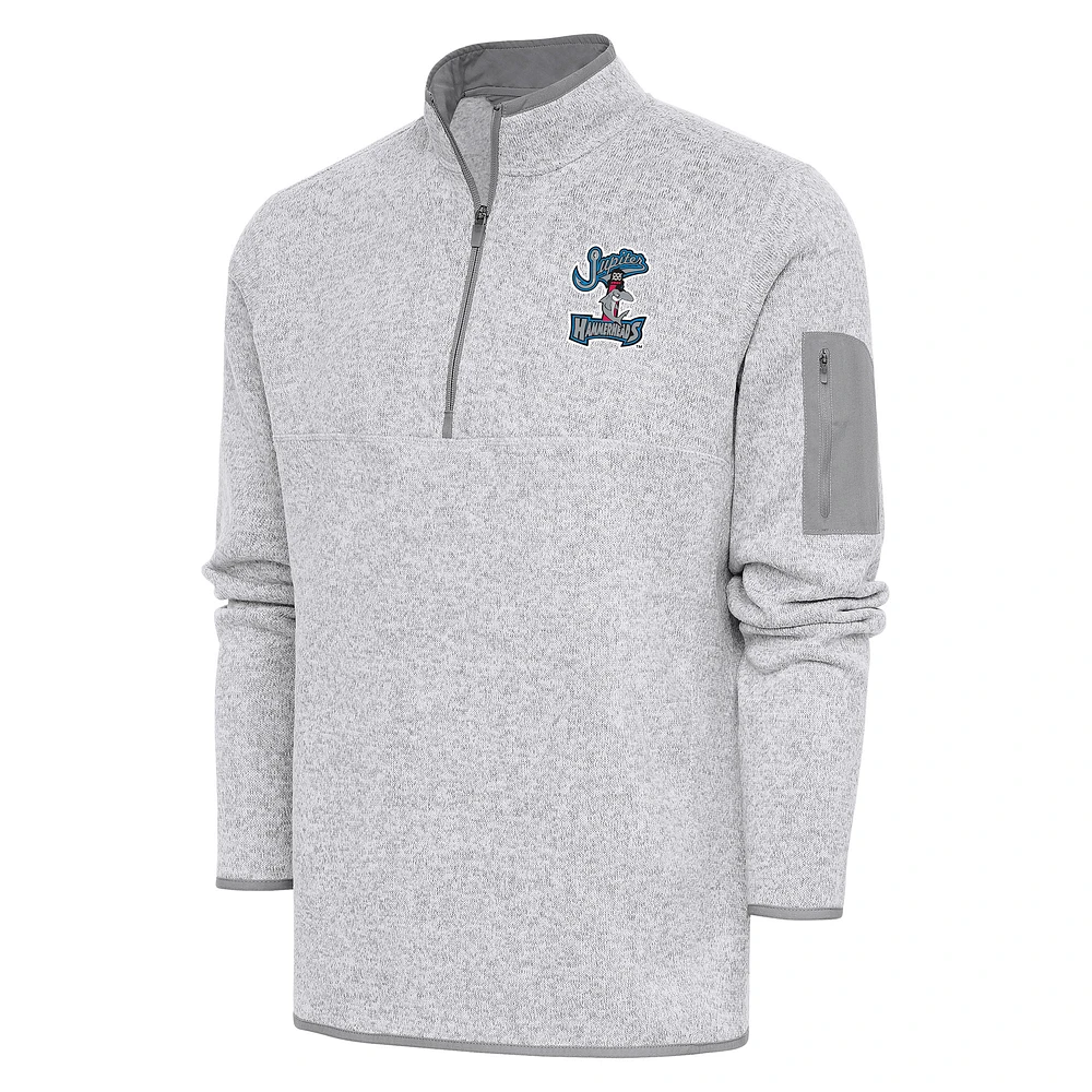 Men's Antigua Heather Gray Jupiter Hammerheads Fortune Quarter-Zip Pullover Jacket