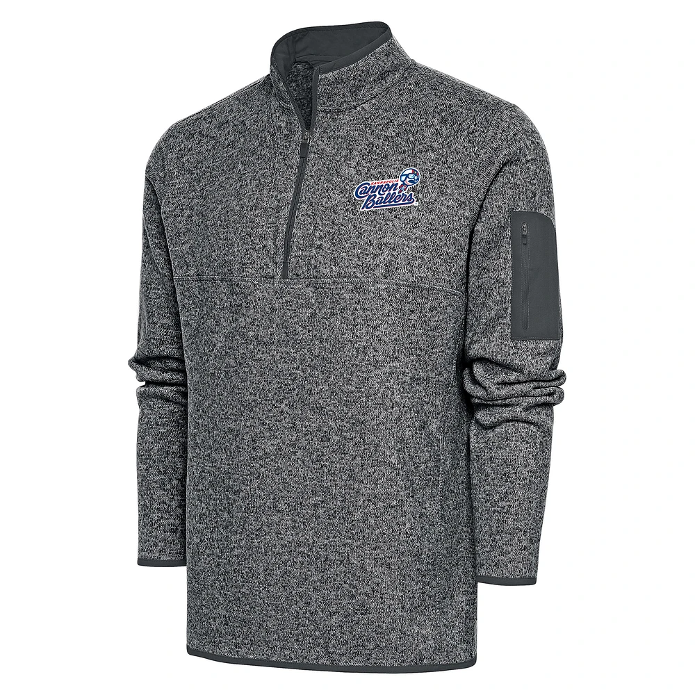 Men's Antigua Heather Charcoal Kannapolis Cannon Ballers Fortune Quarter-Zip Pullover Jacket