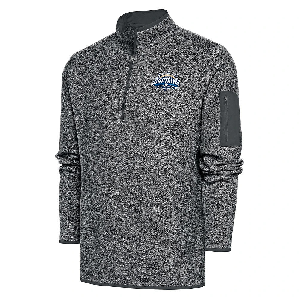 Men's Antigua Heather Charcoal Lake County Captains Fortune Quarter-Zip Pullover Jacket