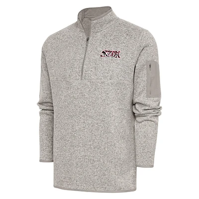 Men's Antigua Oatmeal Lake Elsinore Storm Fortune Quarter-Zip Pullover Jacket