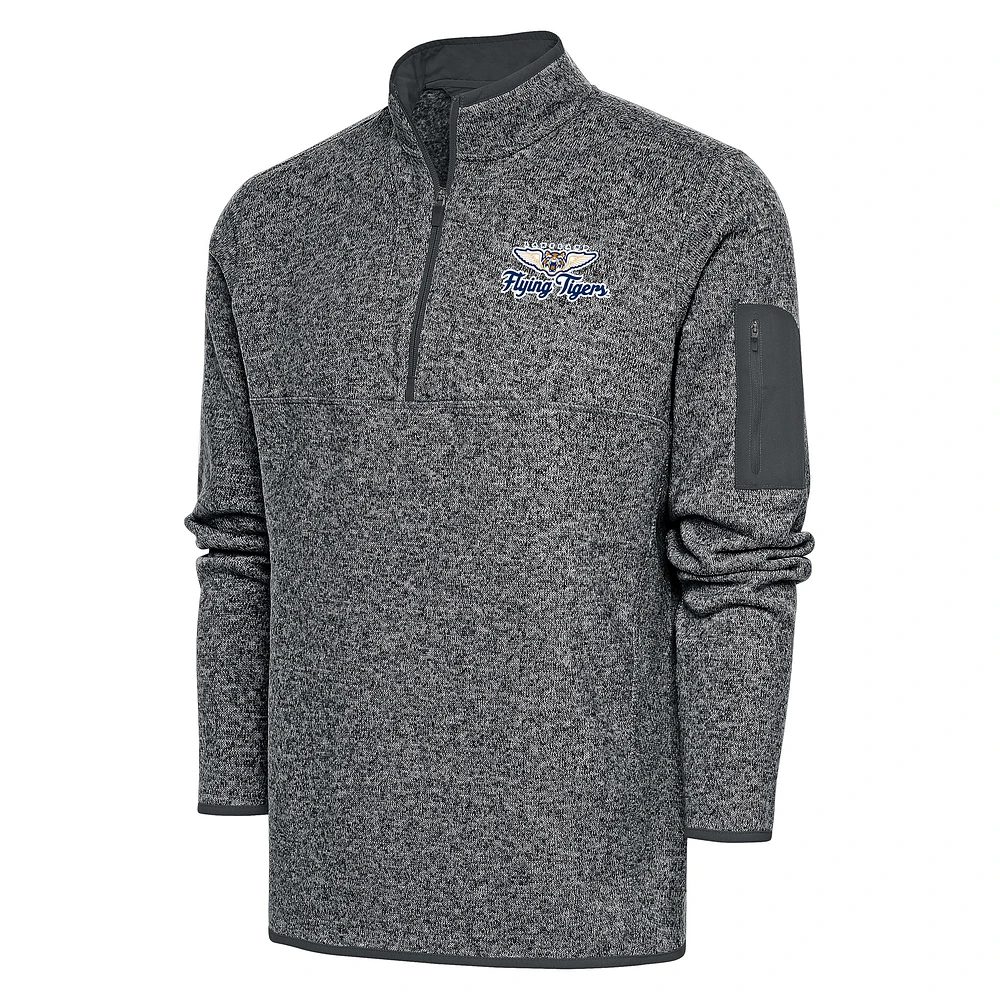 Men's Antigua Heather Charcoal Lakeland Flying Tigers Fortune Quarter-Zip Pullover Jacket