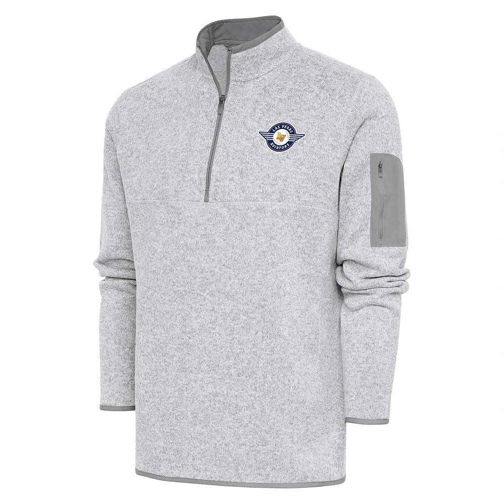 Men's Antigua Heather Las Vegas Aviators Fortune Quarter-Zip Pullover Jacket