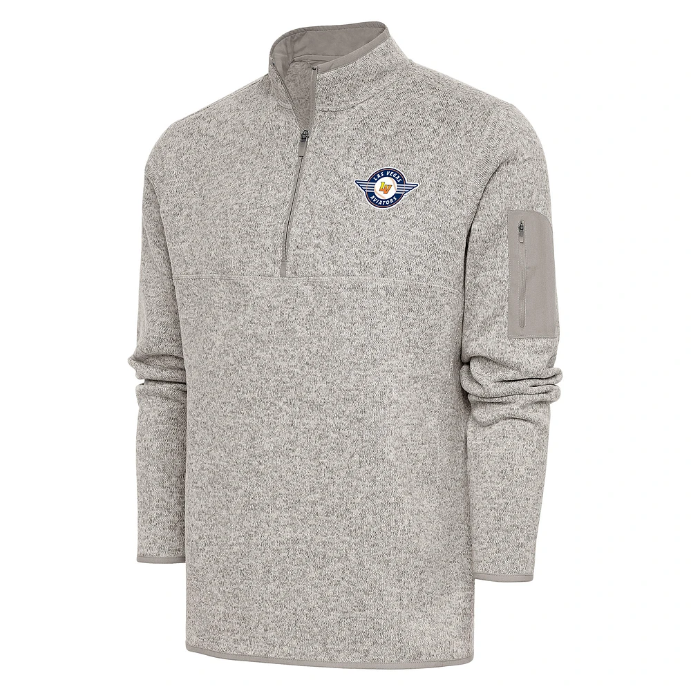 Men's Antigua Oatmeal Las Vegas Aviators Fortune Quarter-Zip Pullover Jacket
