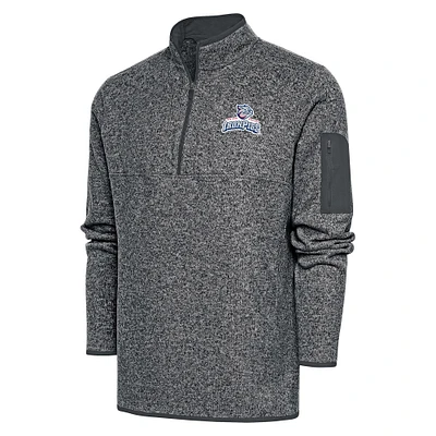 Men's Antigua Heather Charcoal Lehigh Valley IronPigs Fortune Quarter-Zip Pullover Jacket
